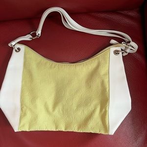 Ferragamo Green Fabric White Leather Shoulder Bag